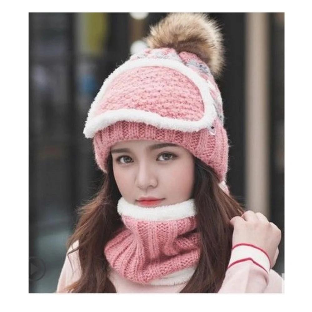 KNIT BEANIE HAT MASK NECK WARMER SCARF